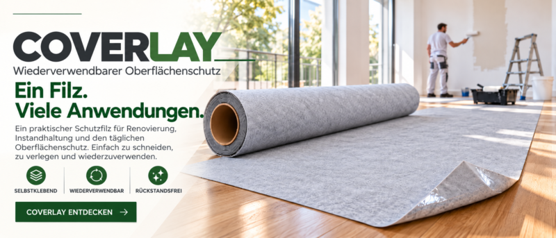 Eco Coverlay selbsthaftendes Bodenschutzvlies auf Parkett während Malerarbeiten