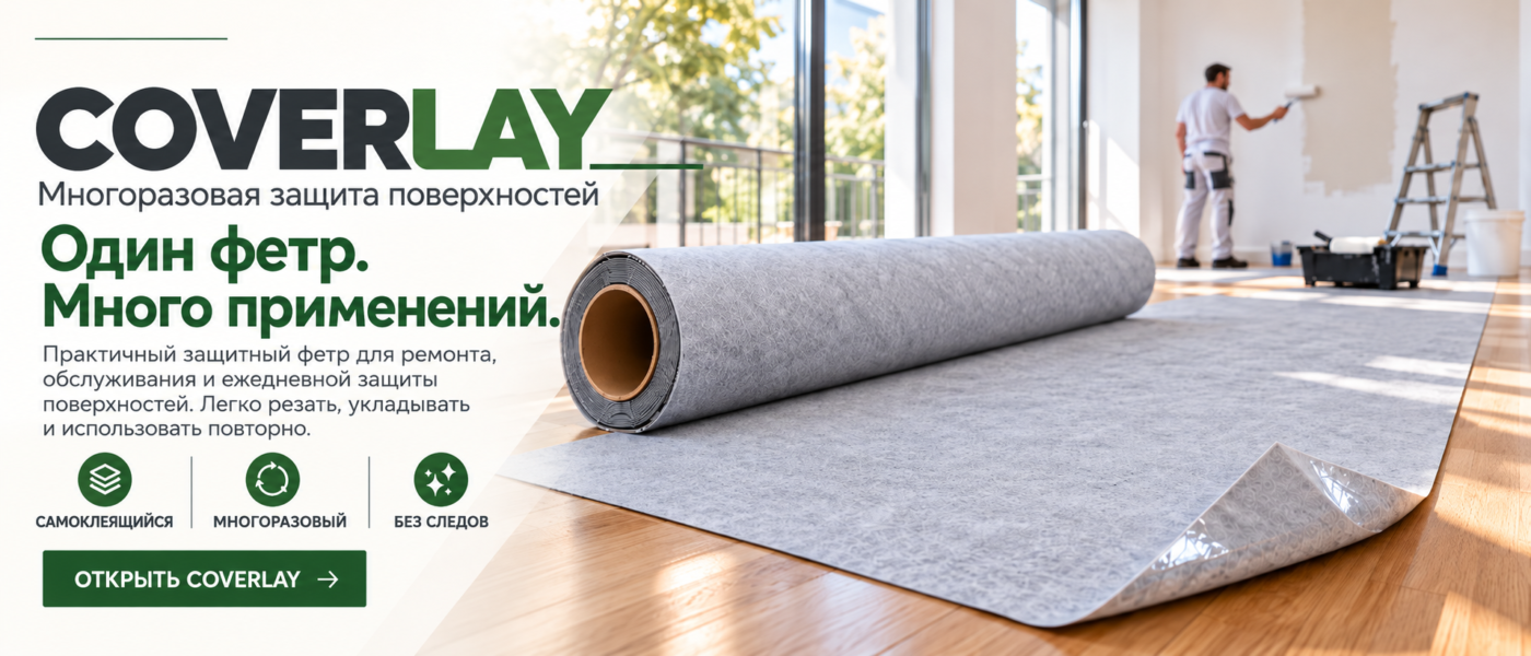 Самоклеящийся защитный флис Eco Coverlay на паркете во время малярных работ