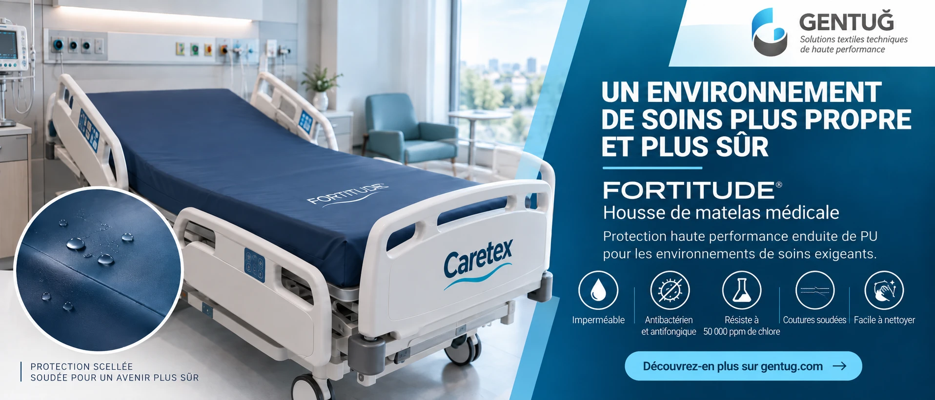 Fortitude – housse de matelas médicale Caretex enduite de PU