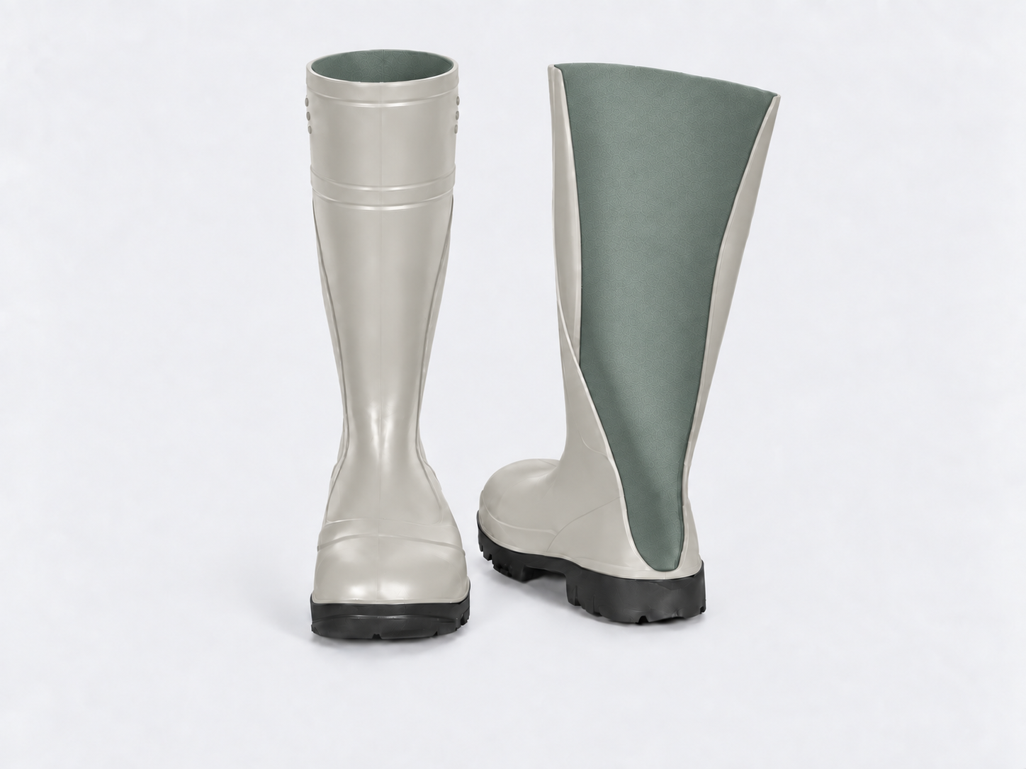 Ivory boot with sage green liner