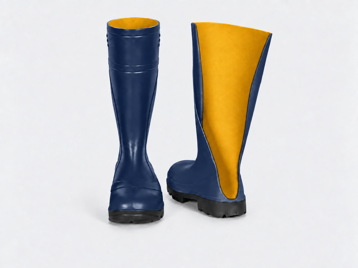 Navy boot with yellow liner