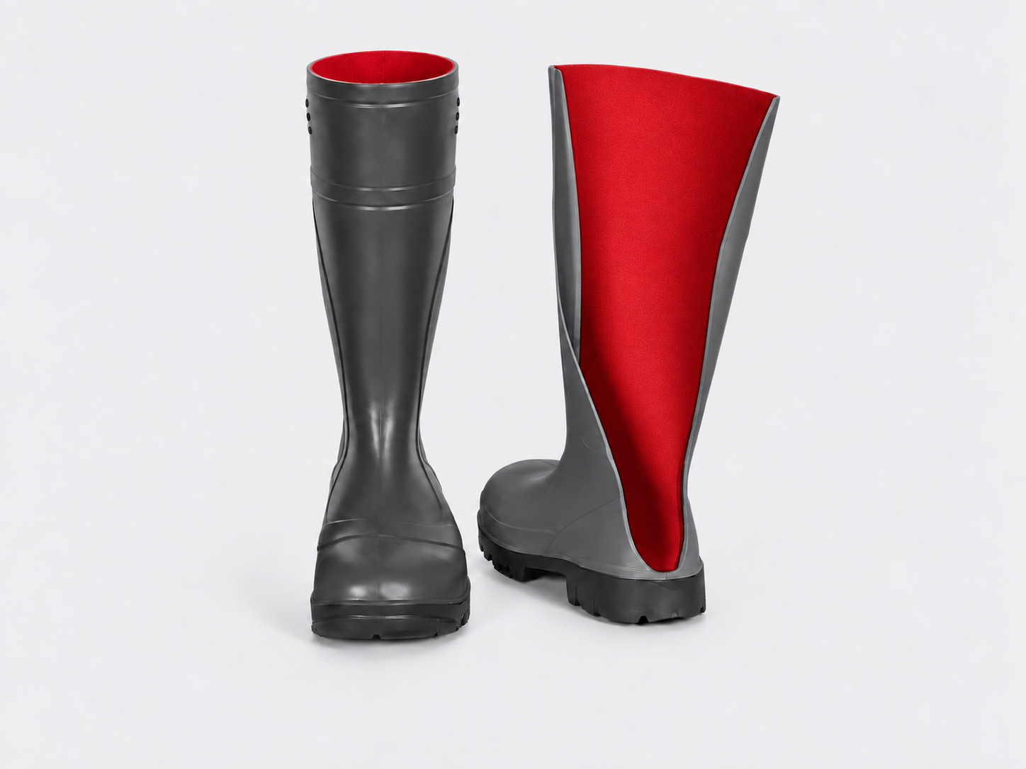 Grey boot with red liner