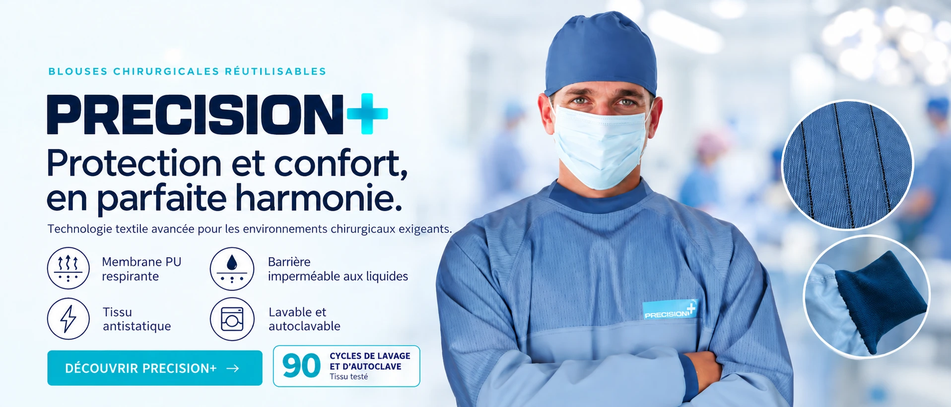 Precision+ – blouses chirurgicales réutilisables Caretex